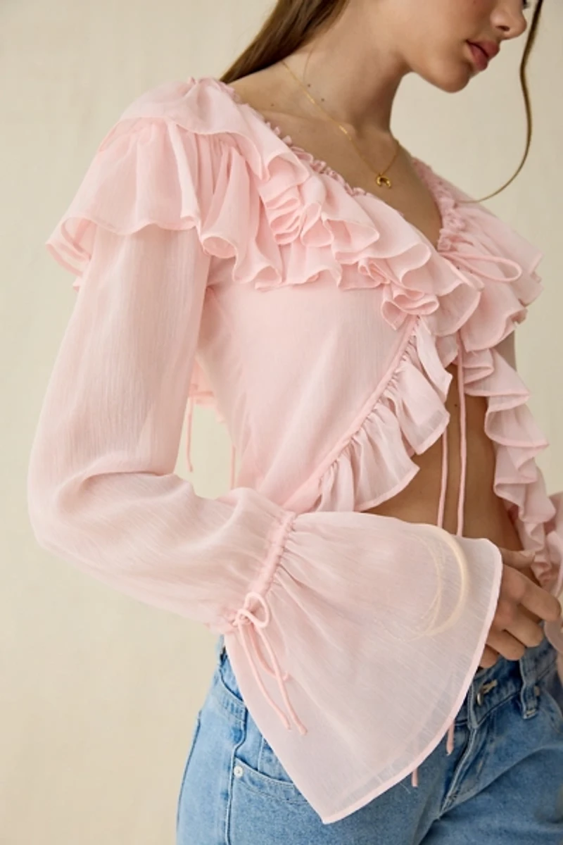 Muse Assembly Ivy Ruffle Flyaway Bell Sleeve Blouse