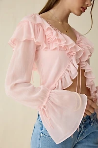 Muse Assembly Ivy Ruffle Flyaway Bell Sleeve Blouse