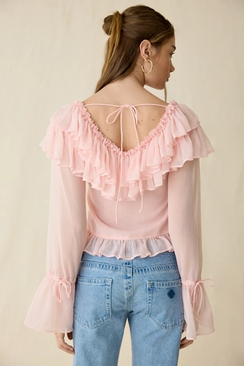 Muse Assembly Ivy Ruffle Flyaway Bell Sleeve Blouse