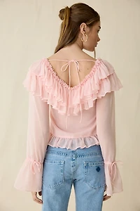 Muse Assembly Ivy Ruffle Flyaway Bell Sleeve Blouse