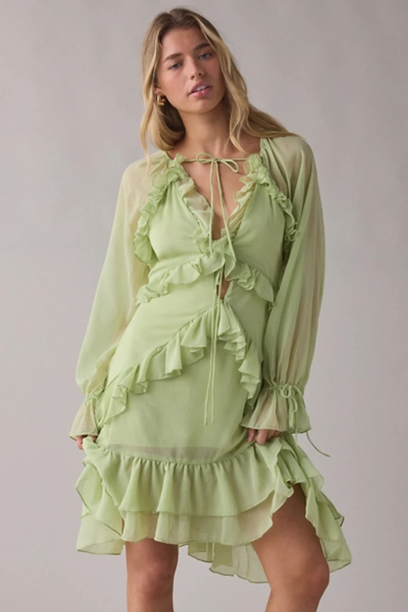 Muse Assembly Chloe Tiered Ruffle Long Sleeve Mini Dress