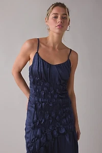 Muse Assembly Amelia Ruched Ruffle Tie-Strap Satin Maxi Dress