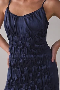 Muse Assembly Amelia Ruched Ruffle Tie-Strap Satin Maxi Dress