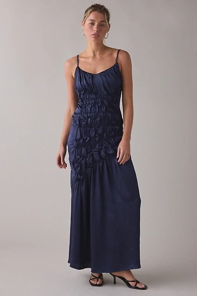 Muse Assembly Amelia Ruched Ruffle Tie-Strap Satin Maxi Dress