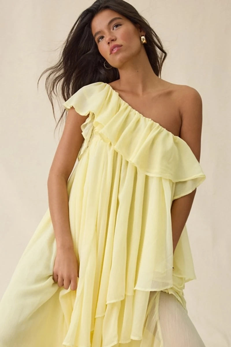 Muse Assembly Lina Asymmetric Tiered One-Shoulder Maxi Dress