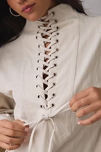 Ghospell Josefa Eyelet Lace-Up Top