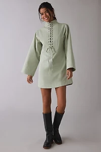 Ghospell Finna Eyelet Lace-Up Long Sleeve Mini Dress