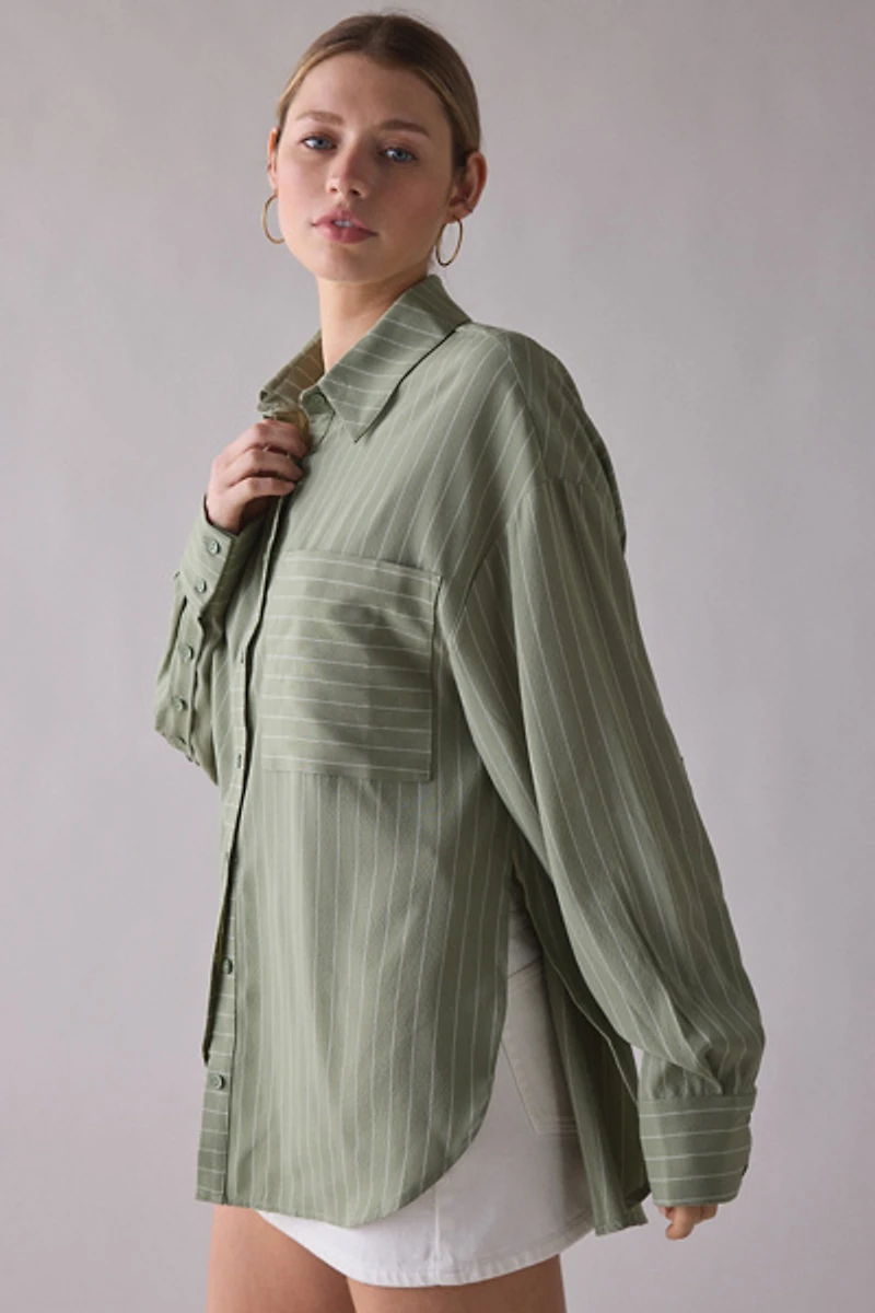 Ghospell Koa Striped Oversized Button-Down Shirt