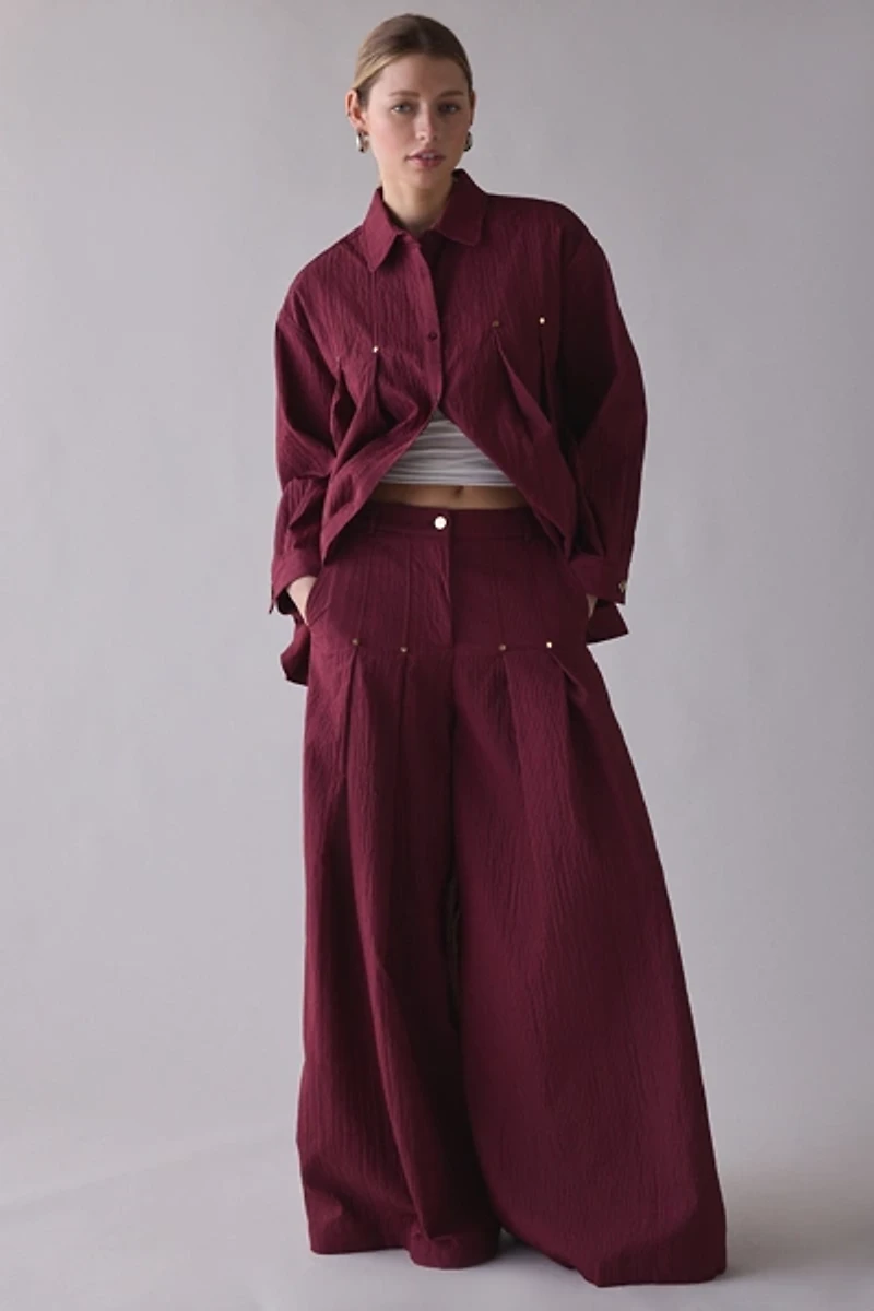 Ghospell Kiraz Pleated Oversized Button-Down Shirt