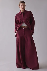 Ghospell Kiraz Pleated Oversized Button-Down Shirt