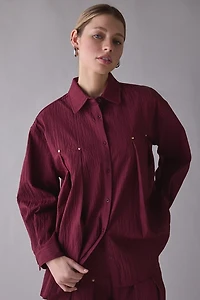 Ghospell Kiraz Pleated Oversized Button-Down Shirt