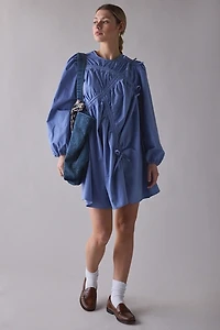 Ghospell Helosia Asymmetric Ruched Tie Long Sleeve Mini Dress
