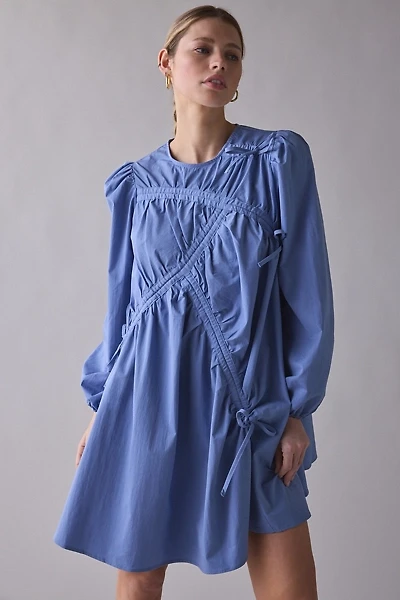 Ghospell Helosia Asymmetric Ruched Tie Long Sleeve Mini Dress