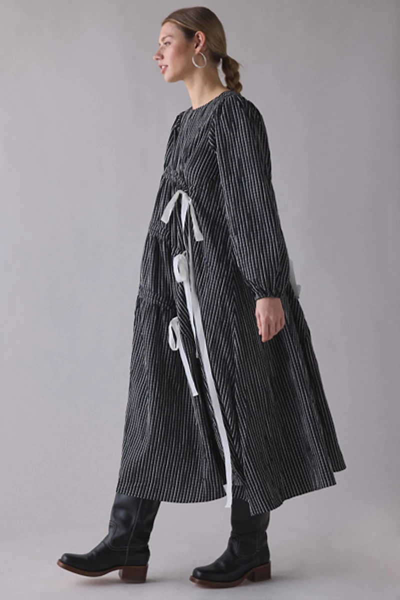 Ghospell Prisha Asymmetric Tie-Front Long Sleeve Midi Dress