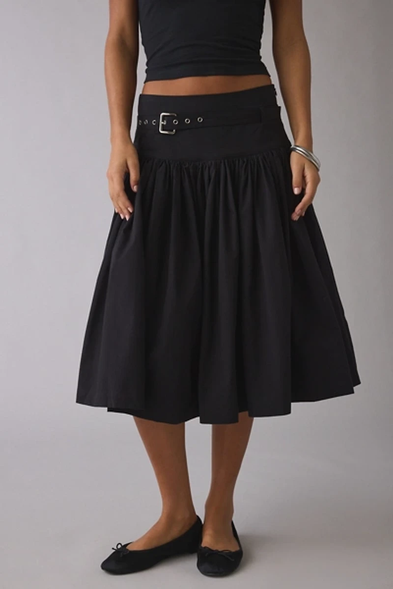 Ghospell Lena Drop Waist Belted Midi Skirt