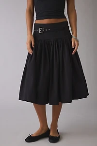 Ghospell Lena Drop Waist Belted Midi Skirt