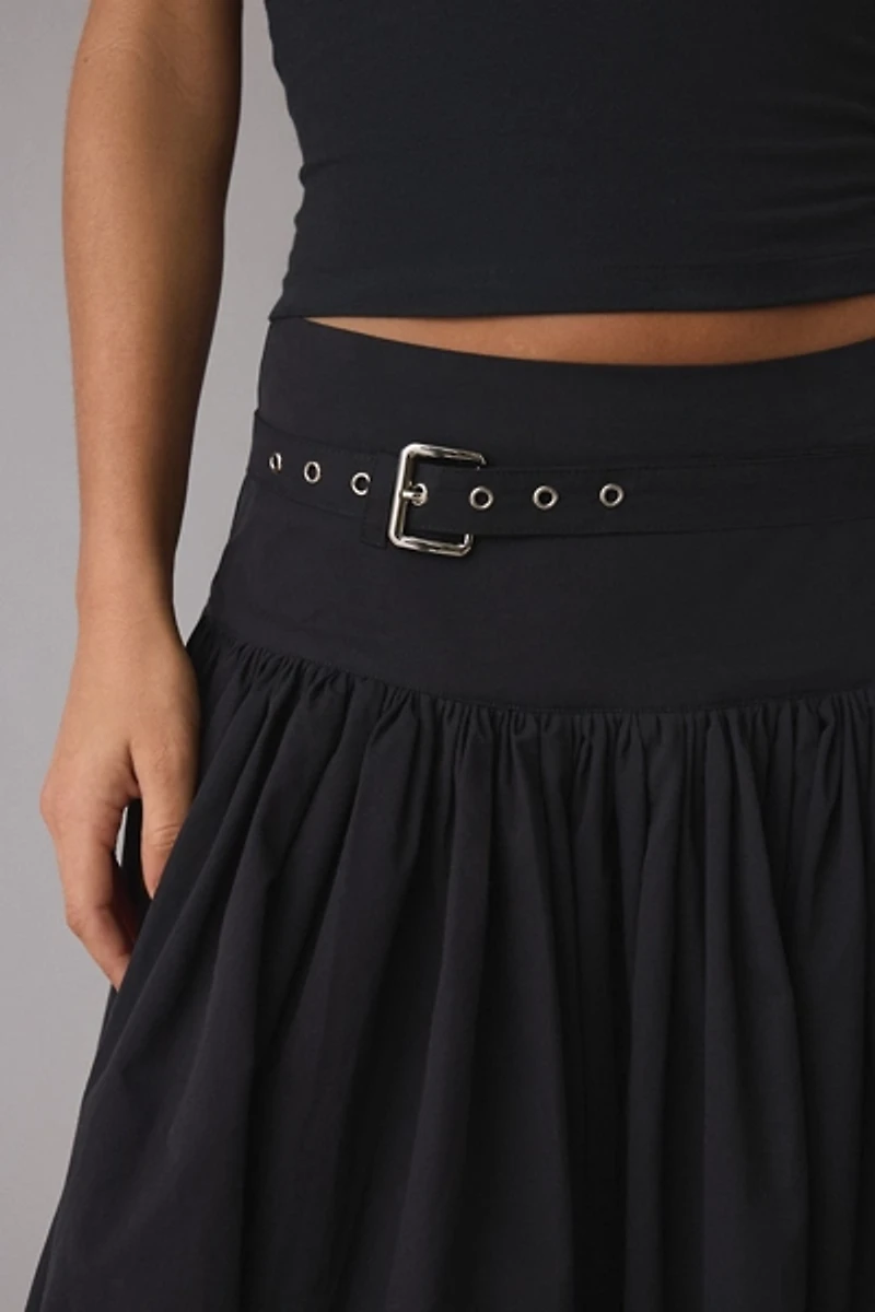 Ghospell Lena Drop Waist Belted Midi Skirt