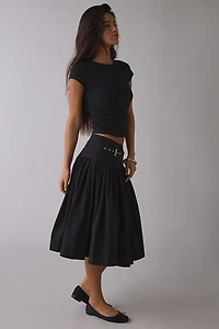 Ghospell Lena Drop Waist Belted Midi Skirt