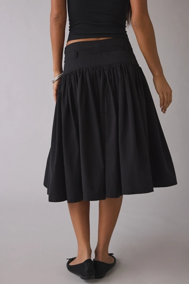 Ghospell Lena Drop Waist Belted Midi Skirt