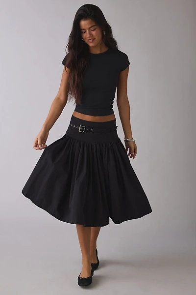 Ghospell Lena Drop Waist Belted Midi Skirt