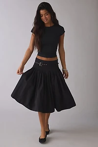 Ghospell Lena Drop Waist Belted Midi Skirt
