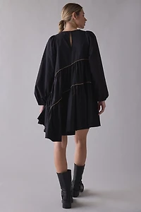 Ghospell Angela Beaded Trim Long Sleeve Mini Dress