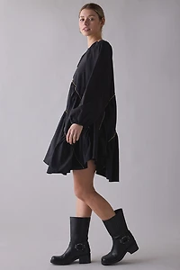 Ghospell Angela Beaded Trim Long Sleeve Mini Dress