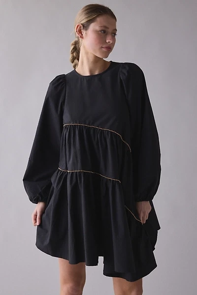 Ghospell Angela Beaded Trim Long Sleeve Mini Dress