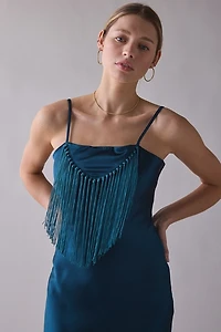 Ghospell Ivy Fringe Trim Slip Midi Dress