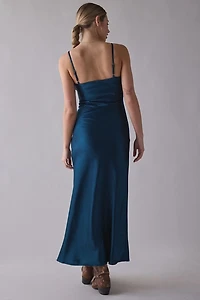 Ghospell Ivy Fringe Trim Slip Midi Dress