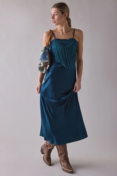 Ghospell Ivy Fringe Trim Slip Midi Dress
