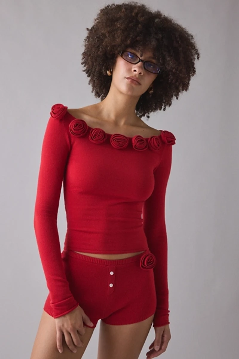 Frankies Bikinis Rose Boatneck Long Sleeve Top