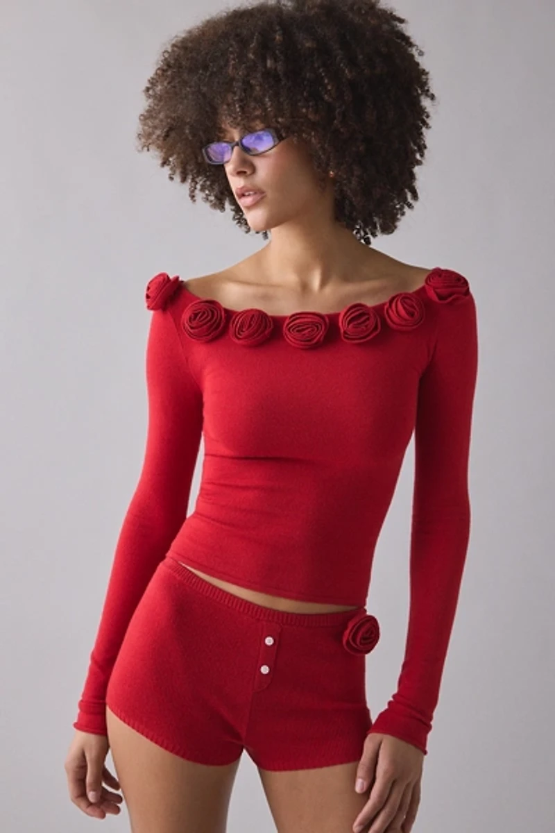 Frankies Bikinis Bradley Rose Knit Booty Short