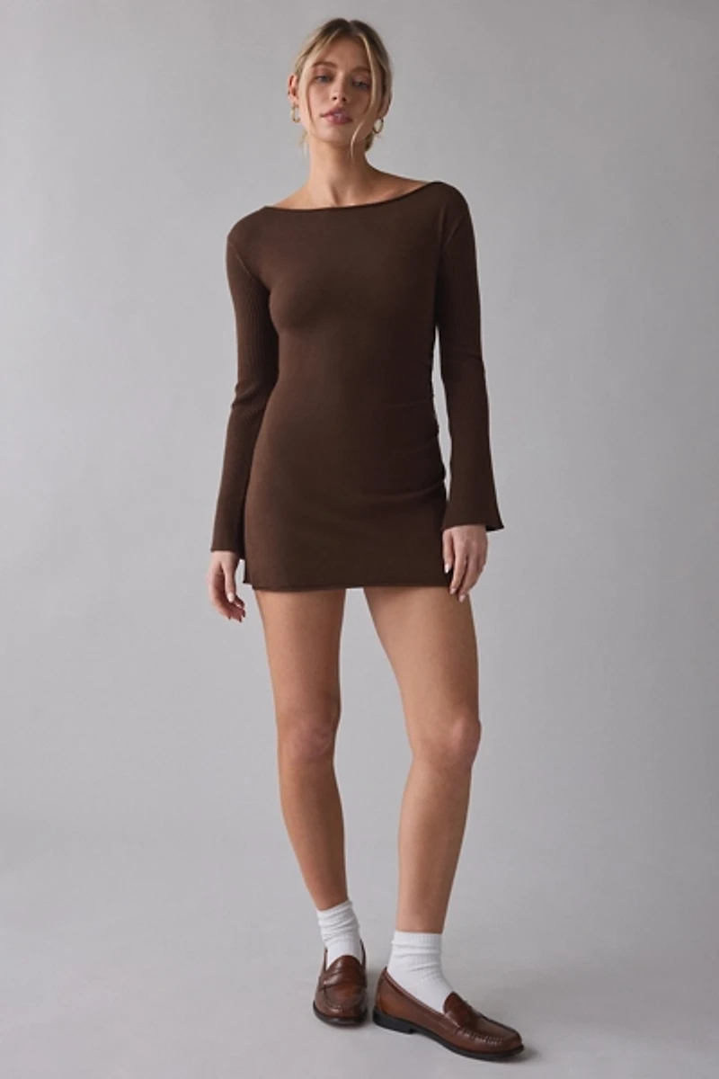 Frankies Bikinis Elsa Cloud Knit Off-The-Shoulder Long Sleeve Mini Dress