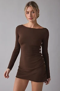 Frankies Bikinis Elsa Cloud Knit Off-The-Shoulder Long Sleeve Mini Dress