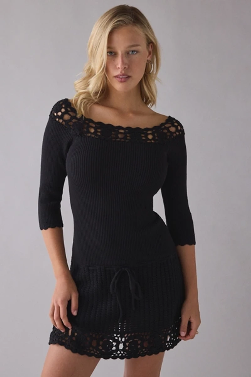 Frankies Bikinis Kaia Crochet Trim Knit Mini Dress