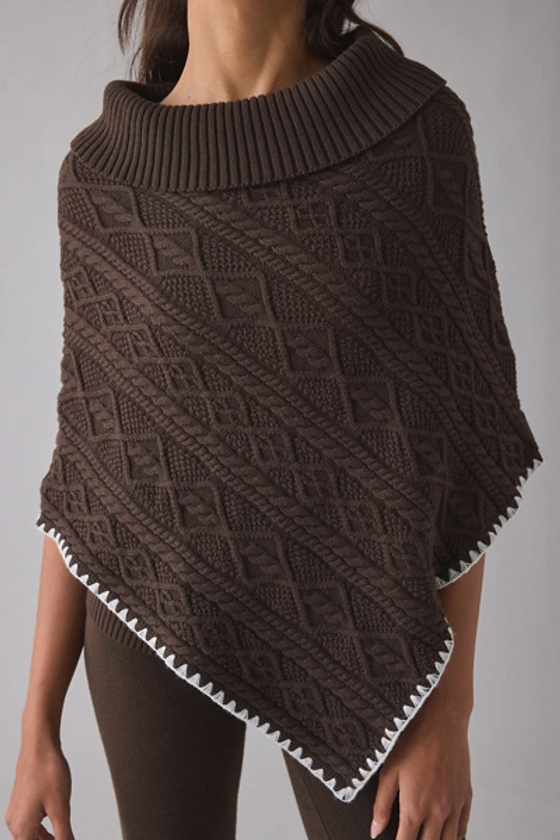 Frankies Bikinis Windswept Cable Knit Poncho Sweater