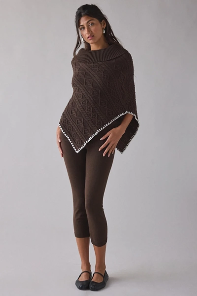 Frankies Bikinis Windswept Cable Knit Poncho Sweater