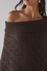 Frankies Bikinis Windswept Cable Knit Poncho Sweater