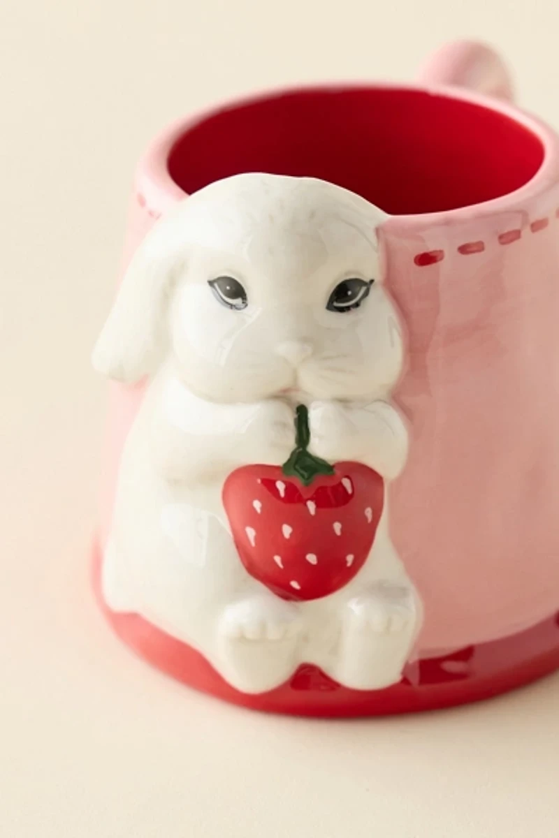Strawberry Bunny Sculpted Ceramic Mug