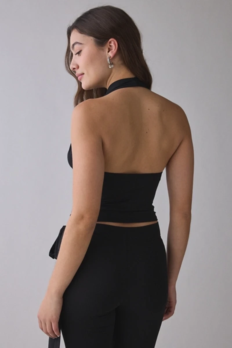 Frankies Bikinis Jay Plunging Cowl Neck Halter Top