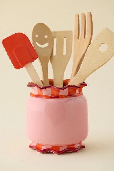 Wavy Striped Ceramic Utensil Holder