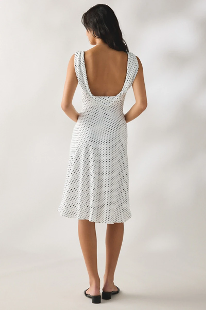 Frankies Bikinis Aura Polka Dot Satin Midi Dress