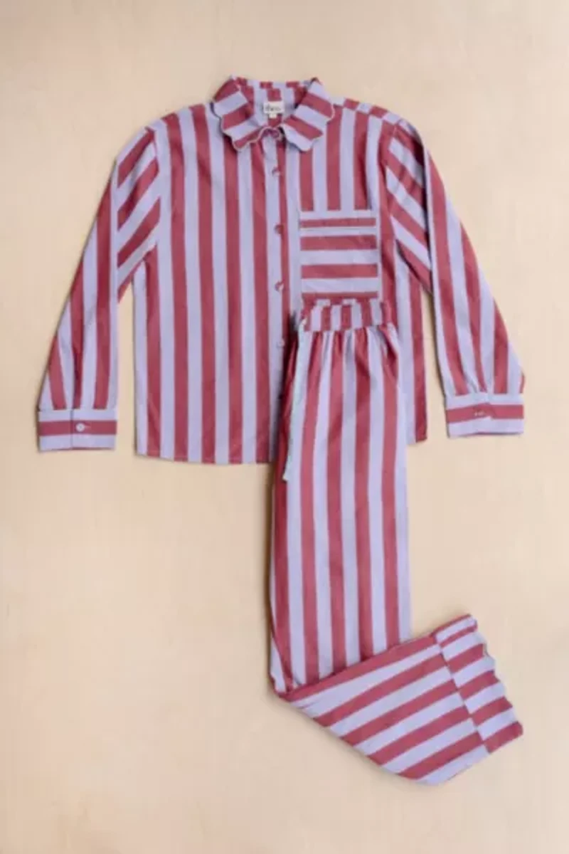 TBCo Striped Cotton Collared Pajama Set
