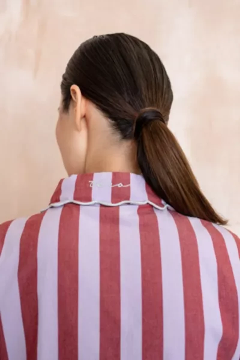 TBCo Striped Cotton Collared Pajama Set