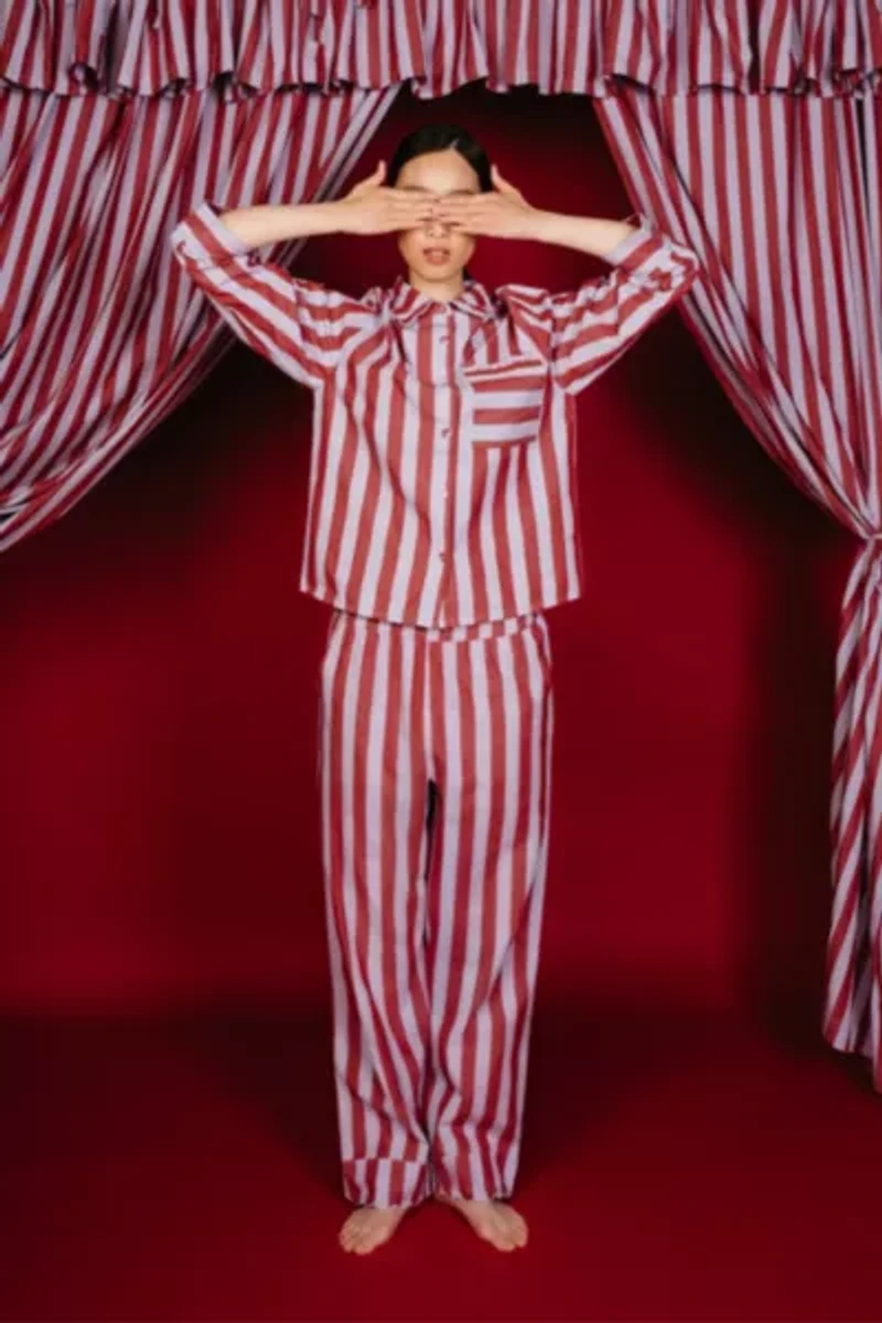 TBCo Striped Cotton Collared Pajama Set