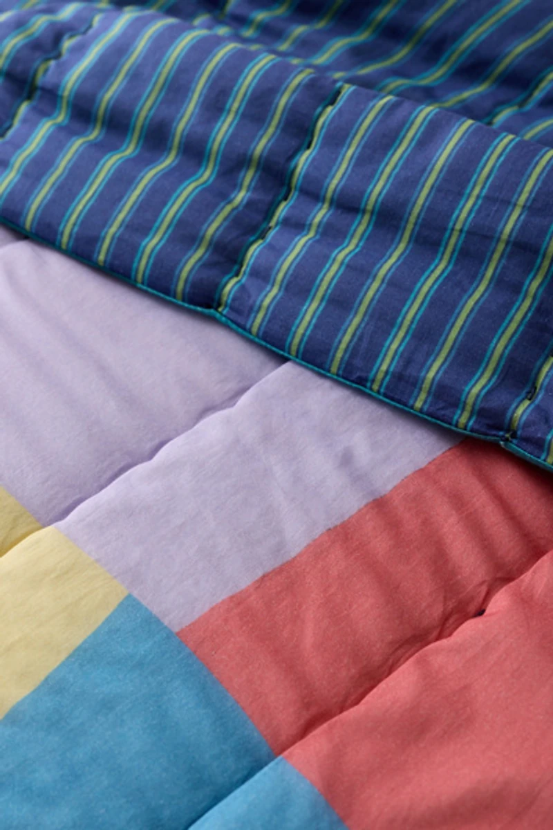Connie Colorblock & Striped Reversible Cotton Quilt