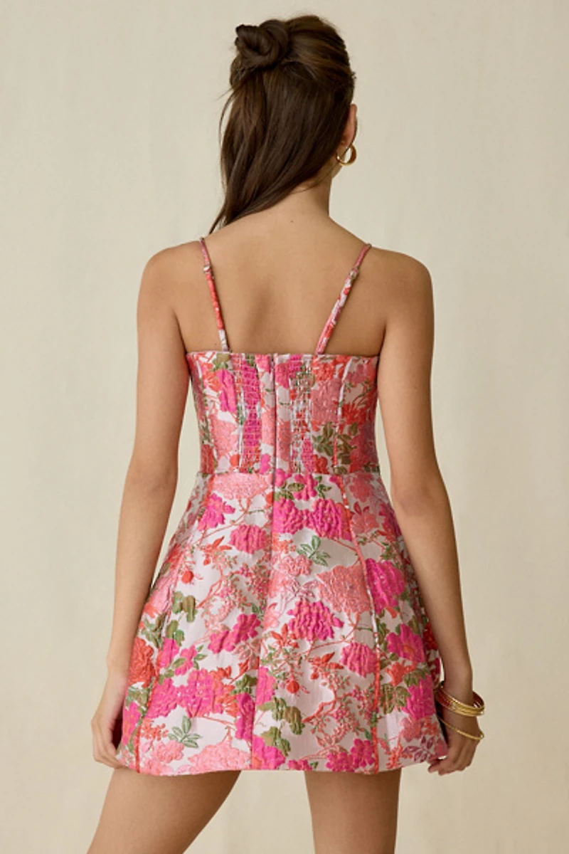 Elliatt Floralie Brocade Fit-And-Flare Mini Dress