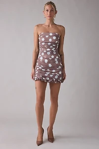 Elliatt Sola Polka Dot Ruched Strapless Maxi Dress