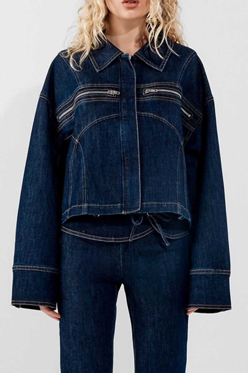 by.DYLN Valerie Zip Detail Oversized Denim Jacket